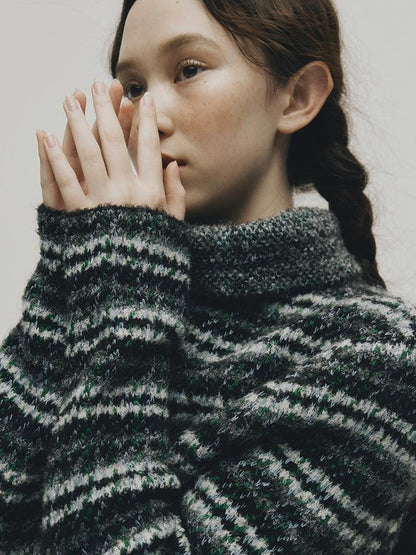 FUSSED Norwegian Forest Textured Nordic Blue Green Alpaca Wool Sweater