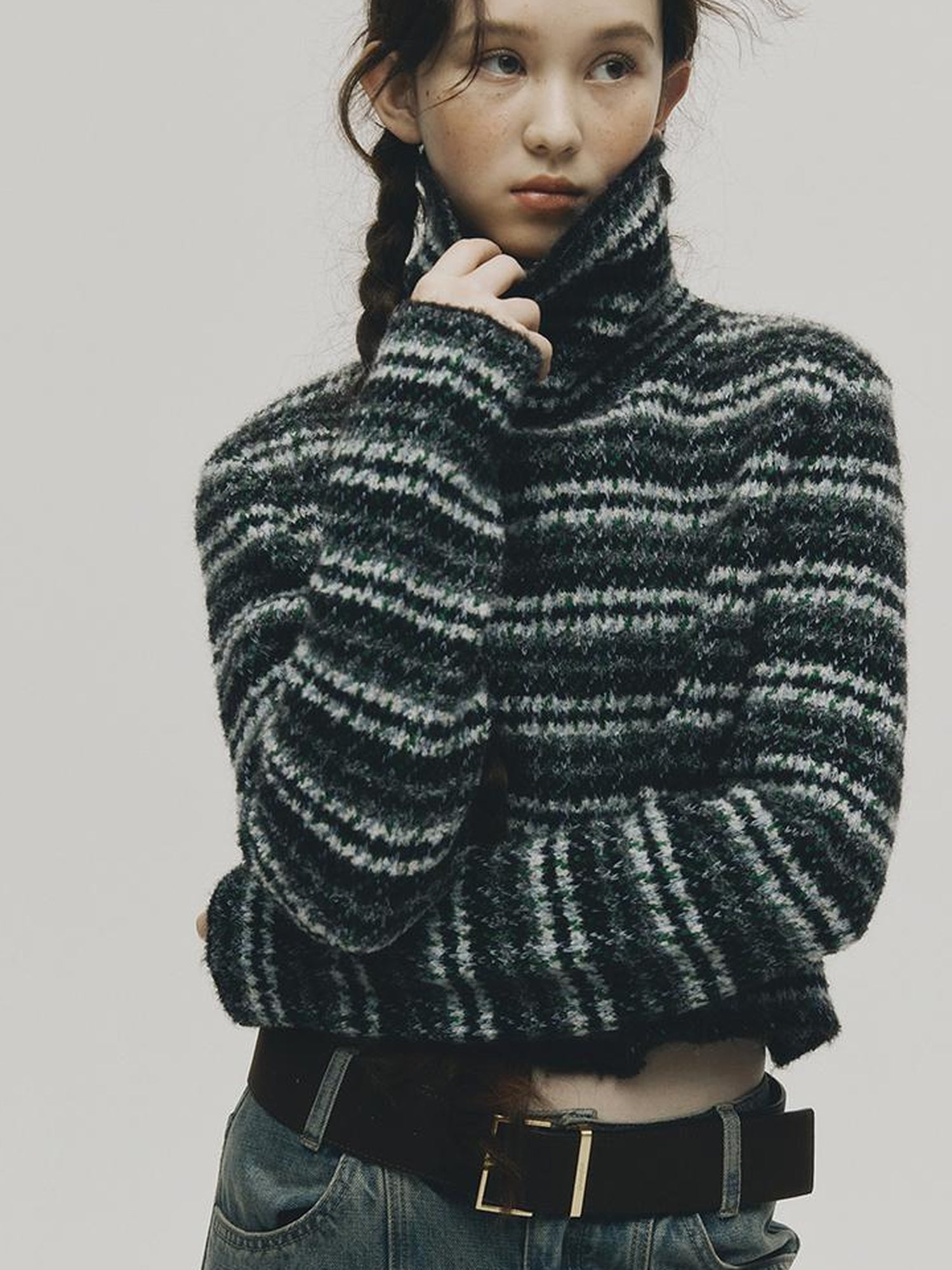 FUSSED Norwegian Forest Textured Nordic Blue Green Alpaca Wool Sweater