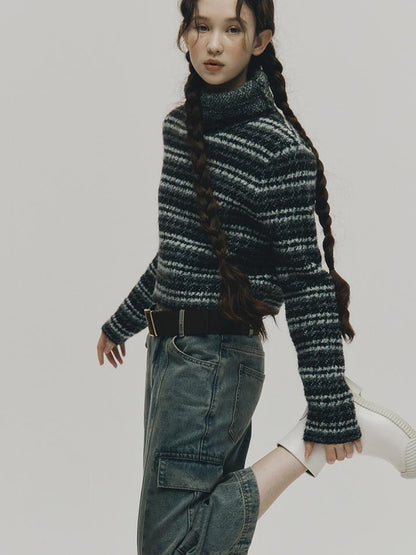FUSSED Norwegian Forest Textured Nordic Blue Green Alpaca Wool Sweater