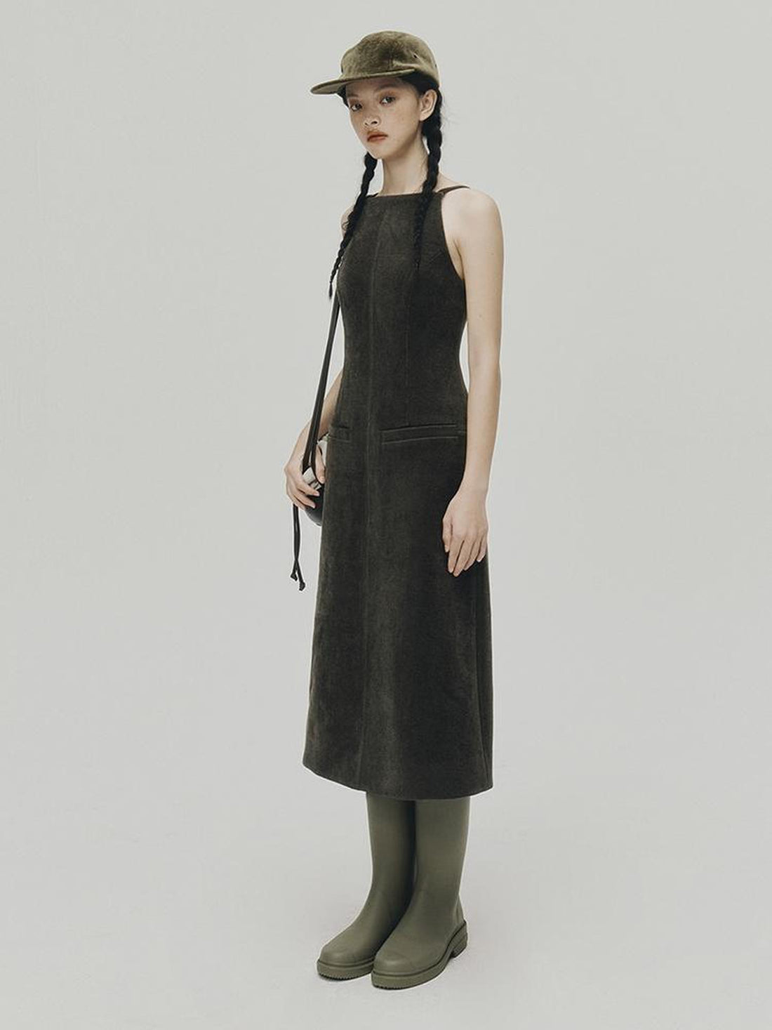 FUSSED Norwegian Forest Wood Velvet Pine Green Long Dress
