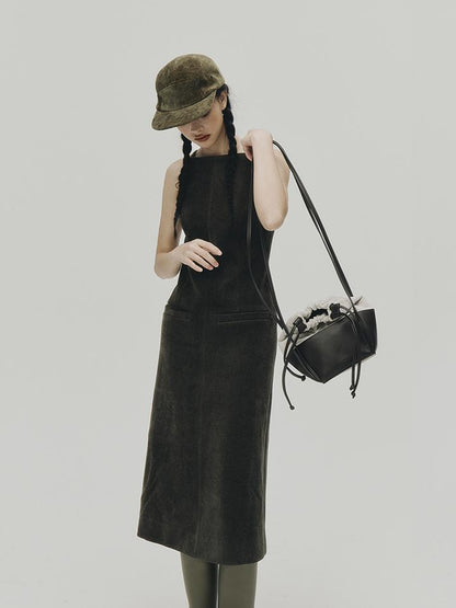 FUSSED Norwegian Forest Wood Velvet Pine Green Long Dress