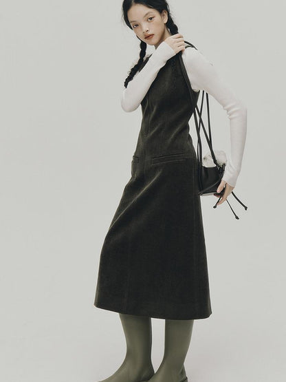 FUSSED Norwegian Forest Wood Velvet Pine Green Long Dress