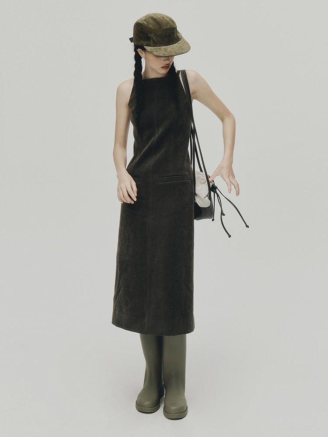 FUSSED Norwegian Forest Wood Velvet Pine Green Long Dress