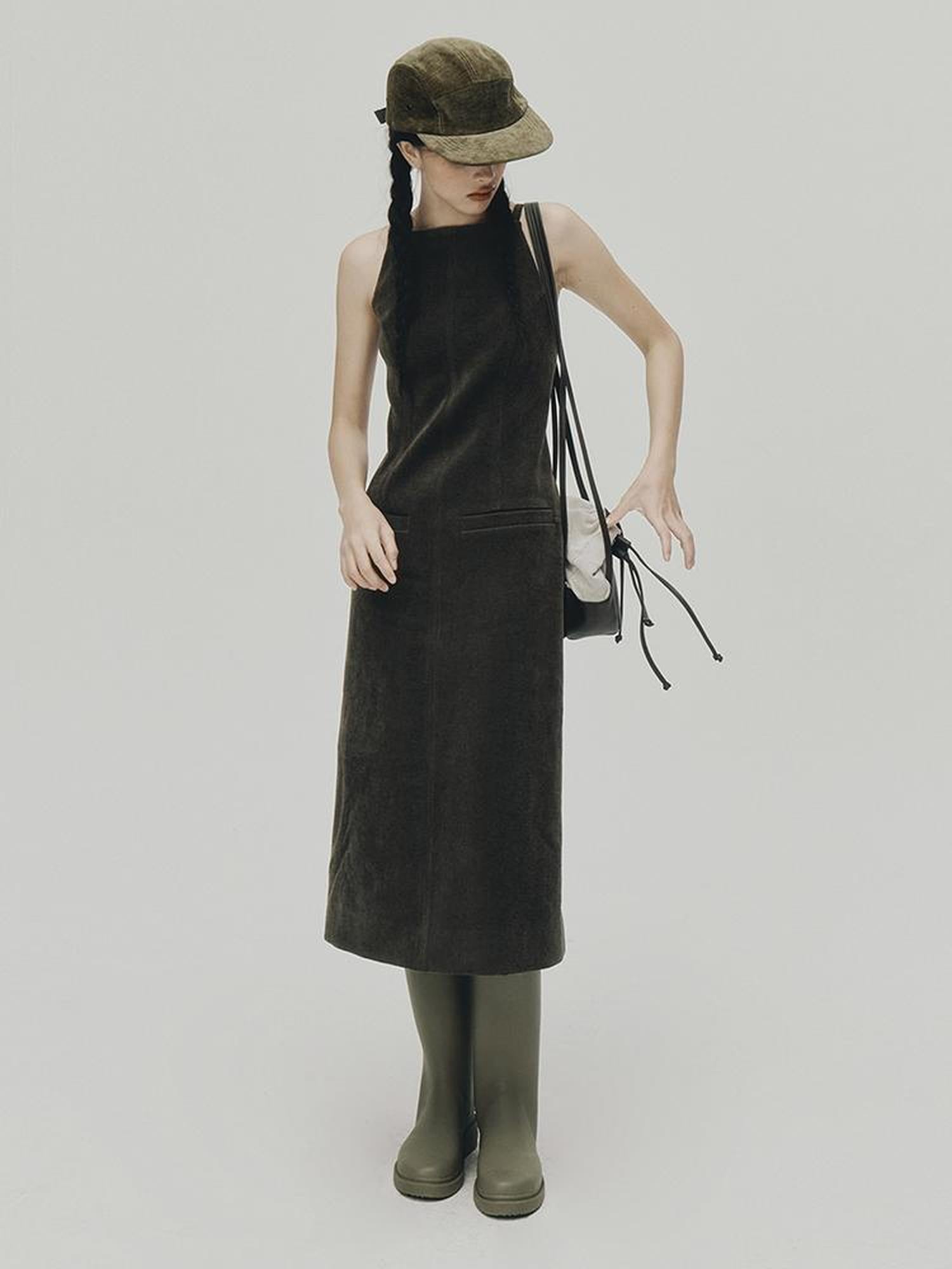 FUSSED Norwegian Forest Wood Velvet Pine Green Long Dress