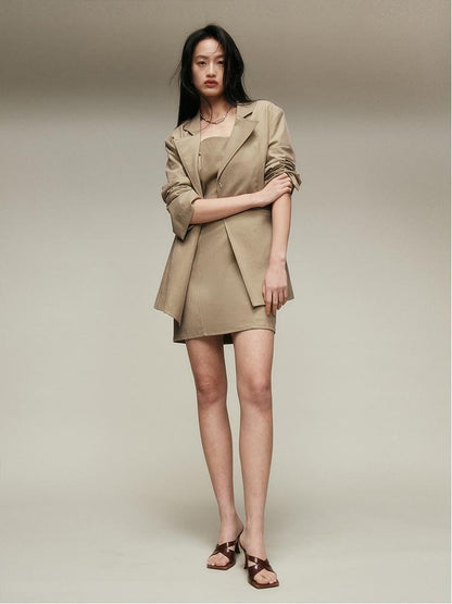 FUSSED Nude Brown Brushed Lycotton Wide Shoulder Blazer