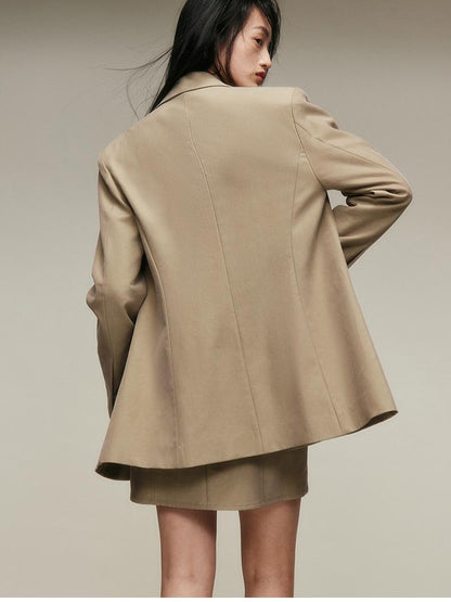 FUSSED Nude Brown Brushed Lycotton Wide Shoulder Blazer
