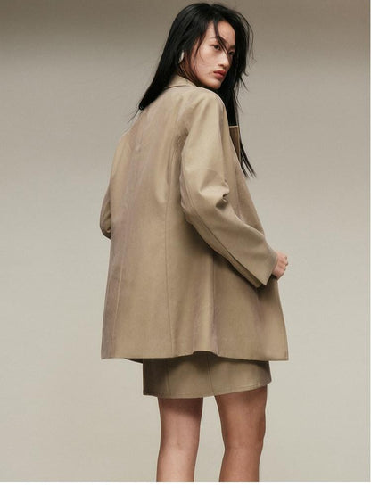 FUSSED Nude Brown Matte Finish Wide Shoulder Single Button Women&