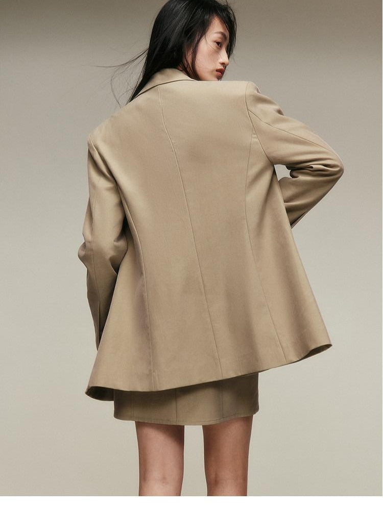 FUSSED Nude Brown Matte Finish Wide Shoulder Single Button Women&
