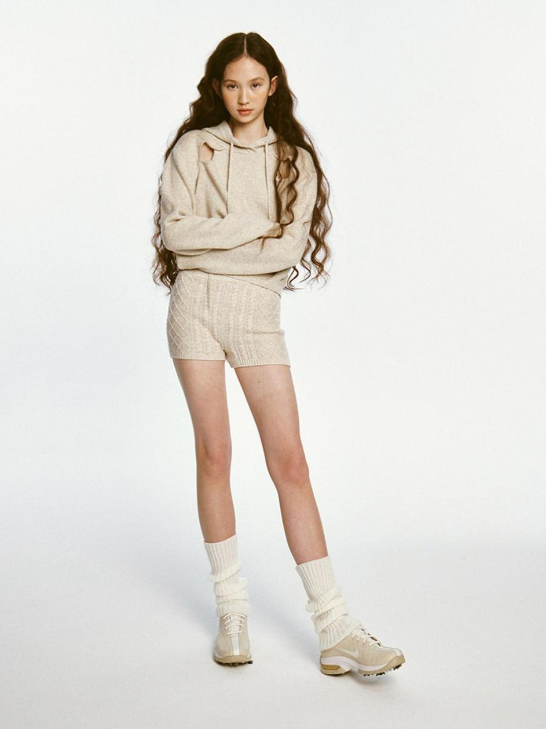 FUSSED Oatmeal Lamb Wool Sporty Hoodie And Shorts Set