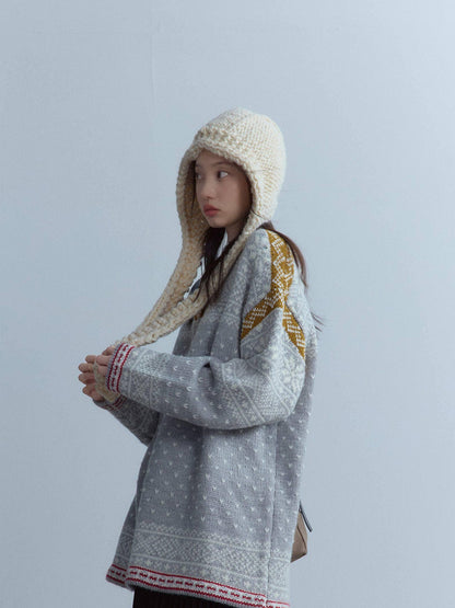 FUSSED Oatmeal Nordic Chunky Rib Knit Ear Cover Women&