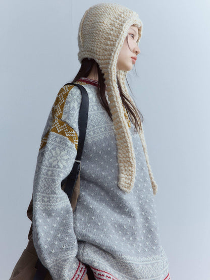 FUSSED Oatmeal Nordic Chunky Rib Knit Ear Cover Women&
