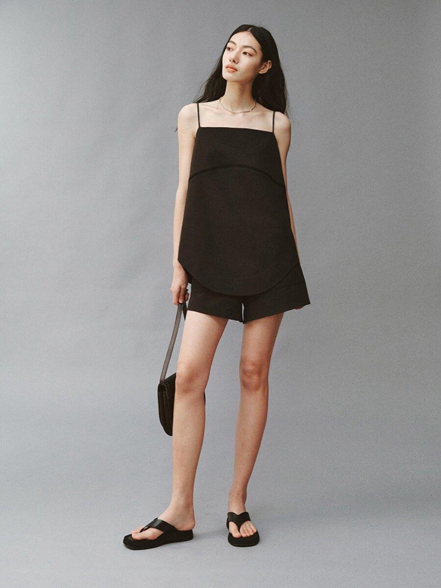FUSSED Obsidian Black Cutout Panel Square Neck Women&