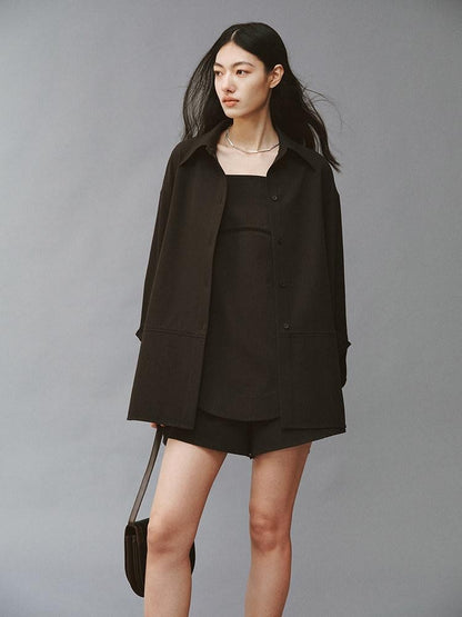FUSSED Obsidian Black Cutout Panel Square Neck Women&
