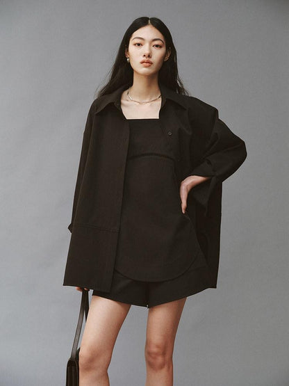 FUSSED Obsidian Black Cutout Panel Square Neck Women&