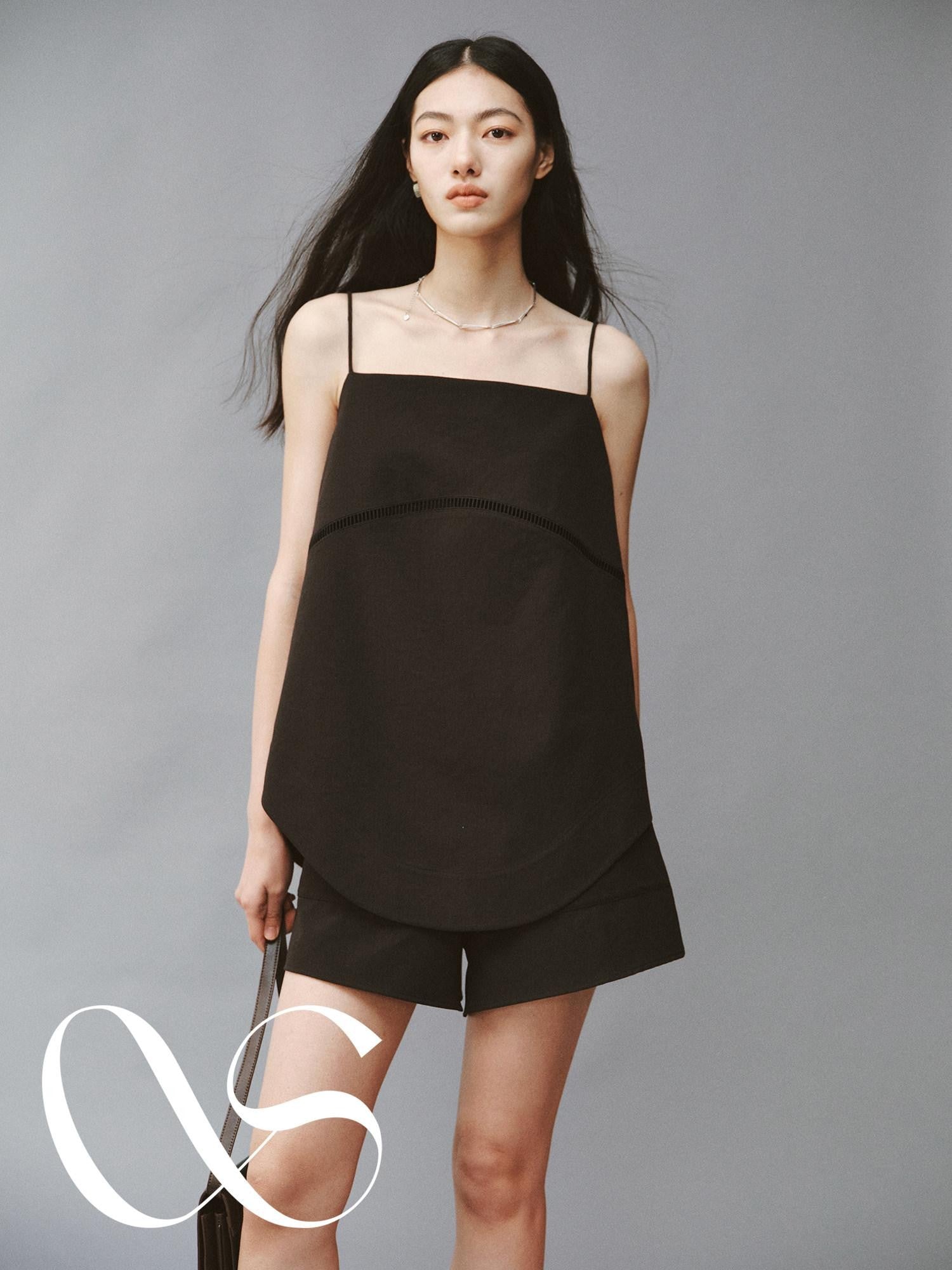 FUSSED Obsidian Black Cutout Panel Square Neck Women&
