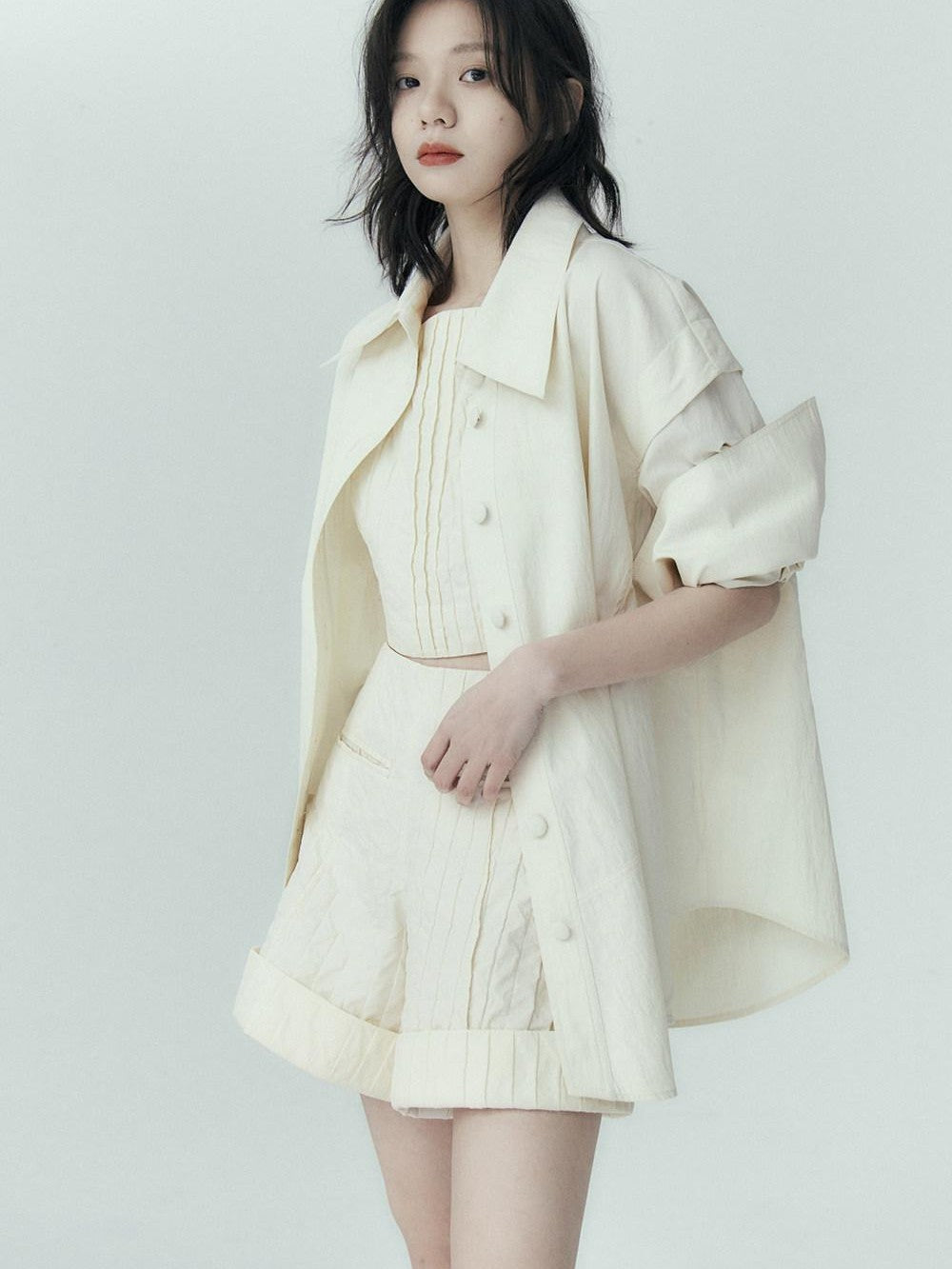 FUSSED Off White Pleated Texture Women&