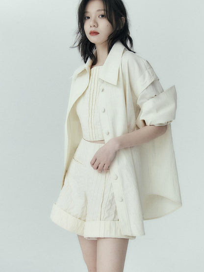 FUSSED Off White Pleated Texture Women&
