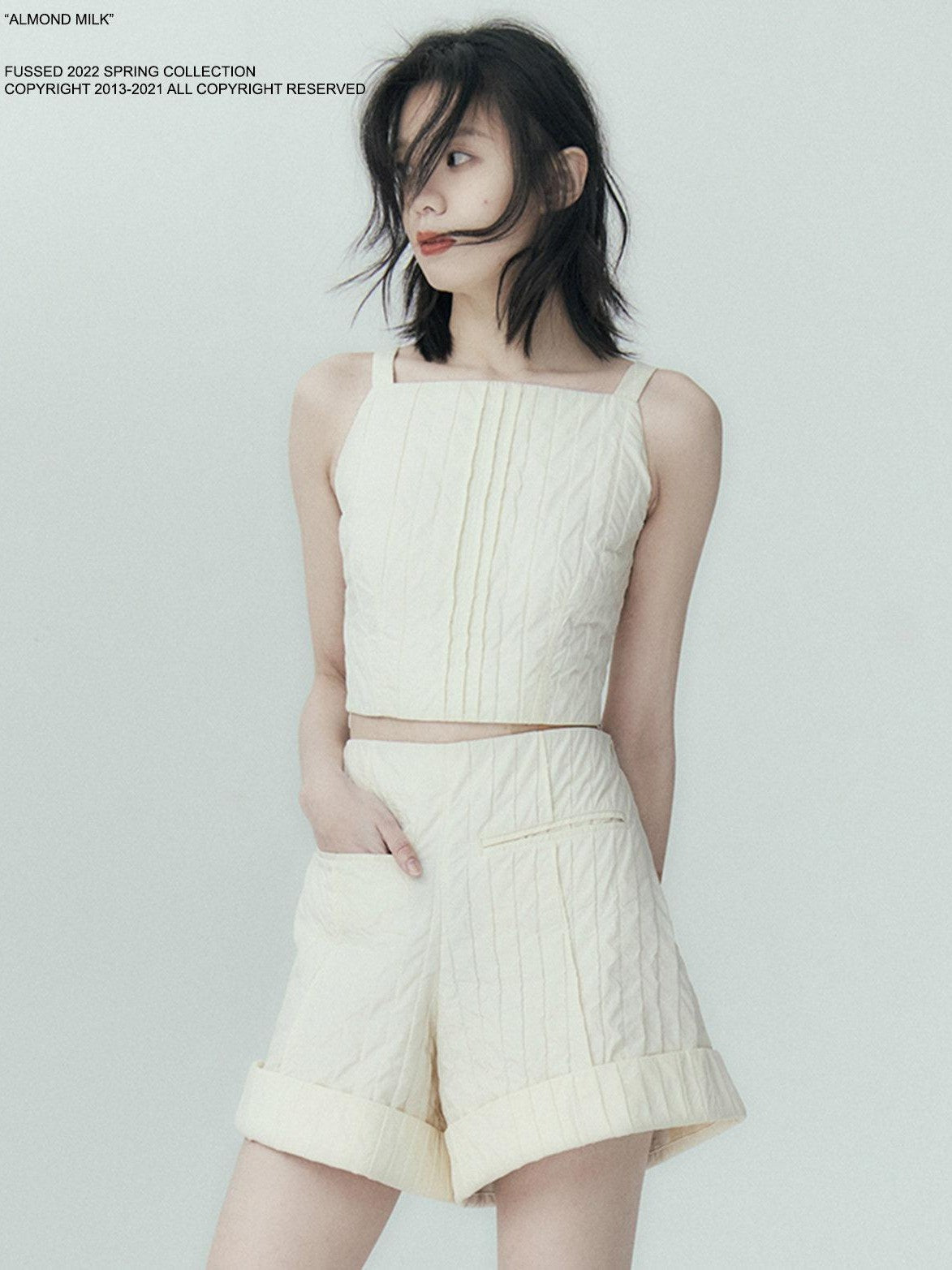 FUSSED Off White Pleated Texture Women&