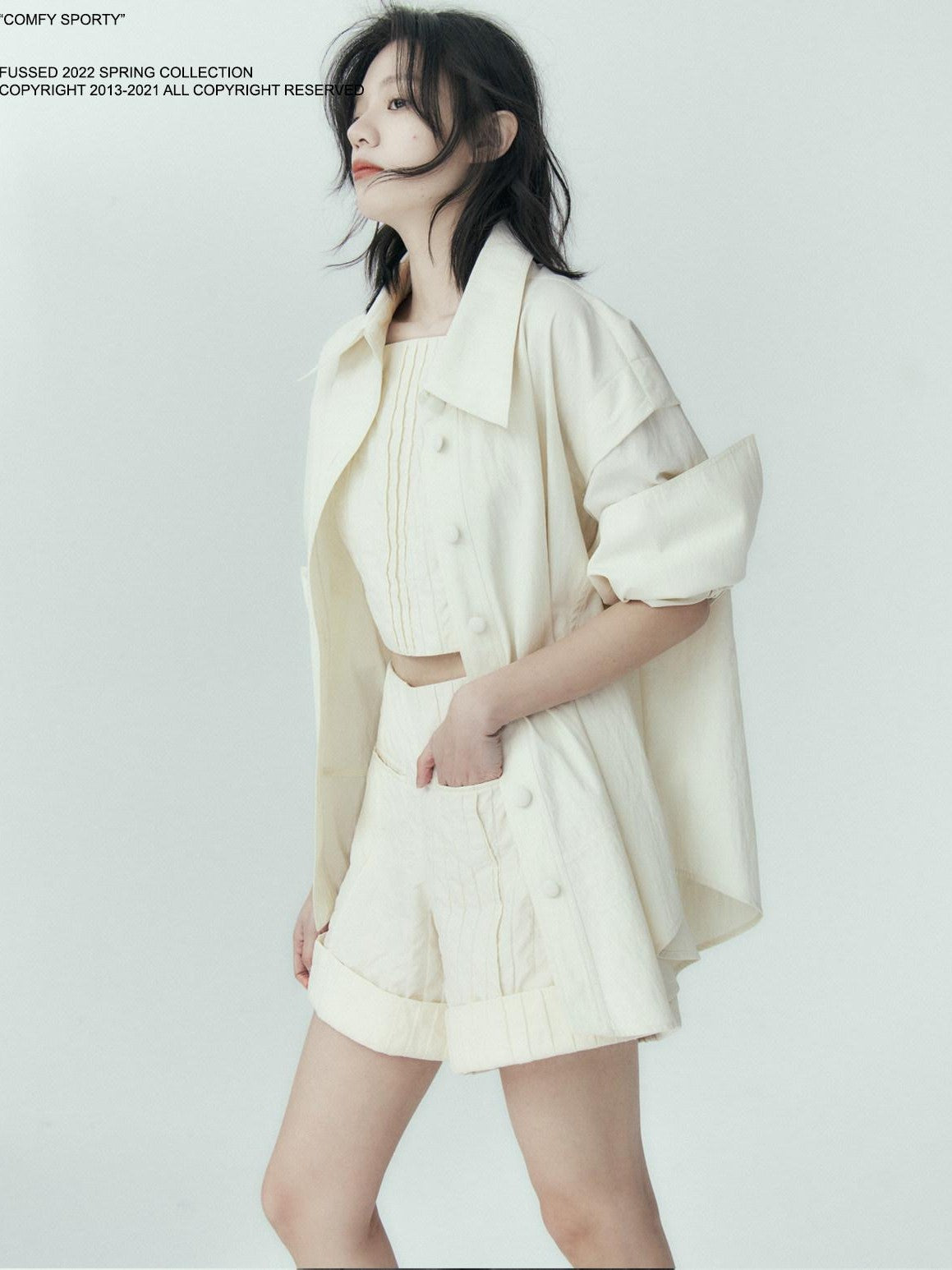 FUSSED Off White Pleated Texture Women&