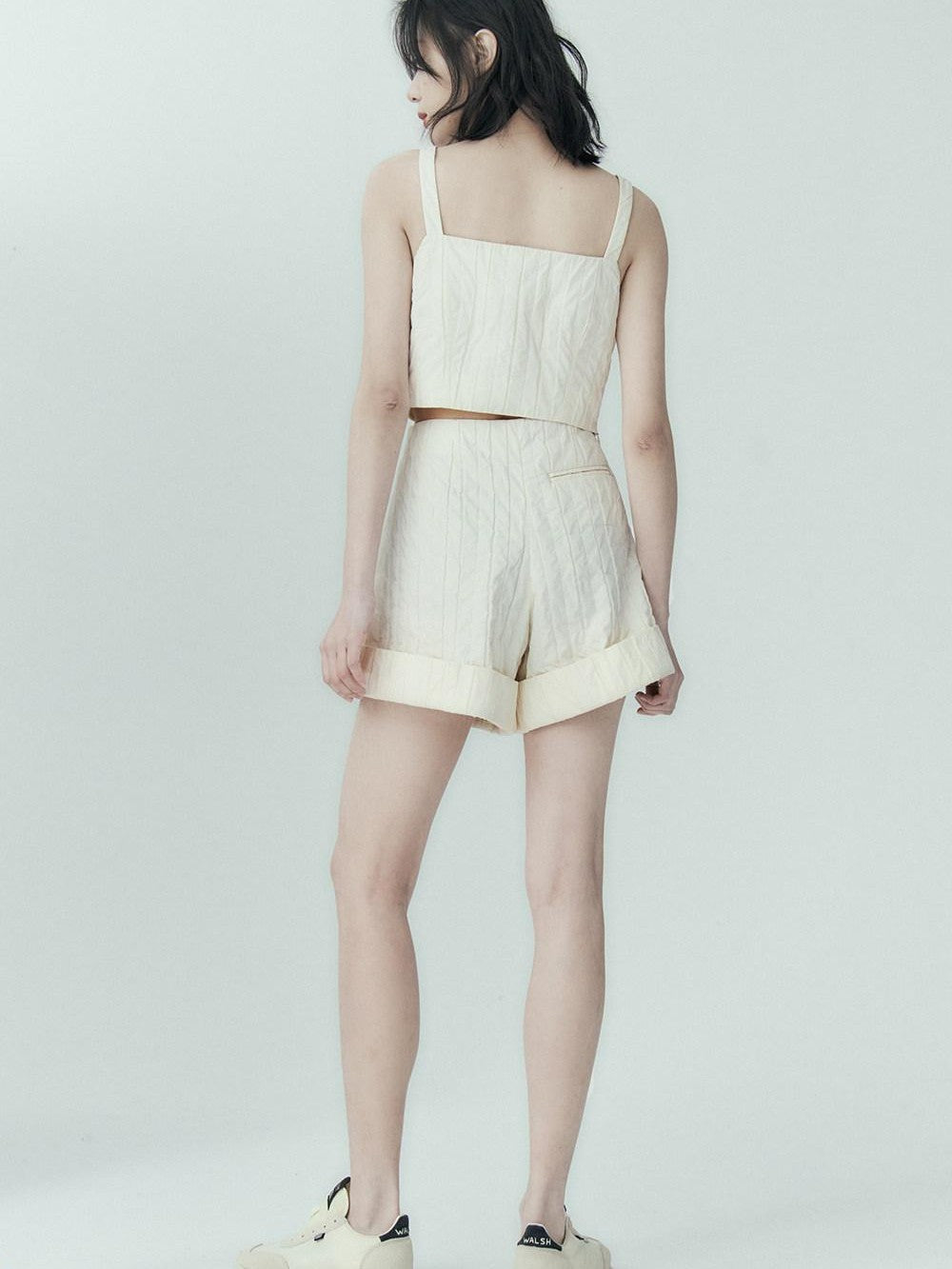 FUSSED Off White Pleated Texture Women&