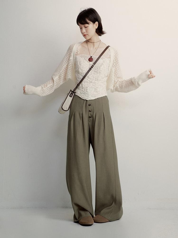 FUSSED Olive Grey Green Paper Crinkle Texture Slouchy Drape Women&