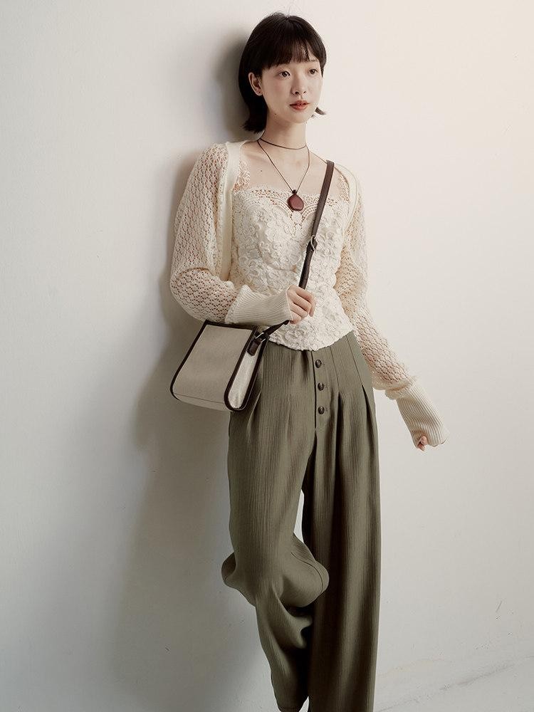 FUSSED Olive Grey Green Paper Crinkle Texture Slouchy Drape Women&