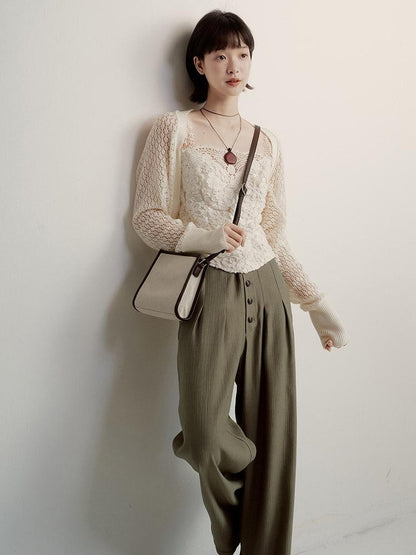 FUSSED Olive Grey Green Paper Crinkle Texture Slouchy Drape Women&