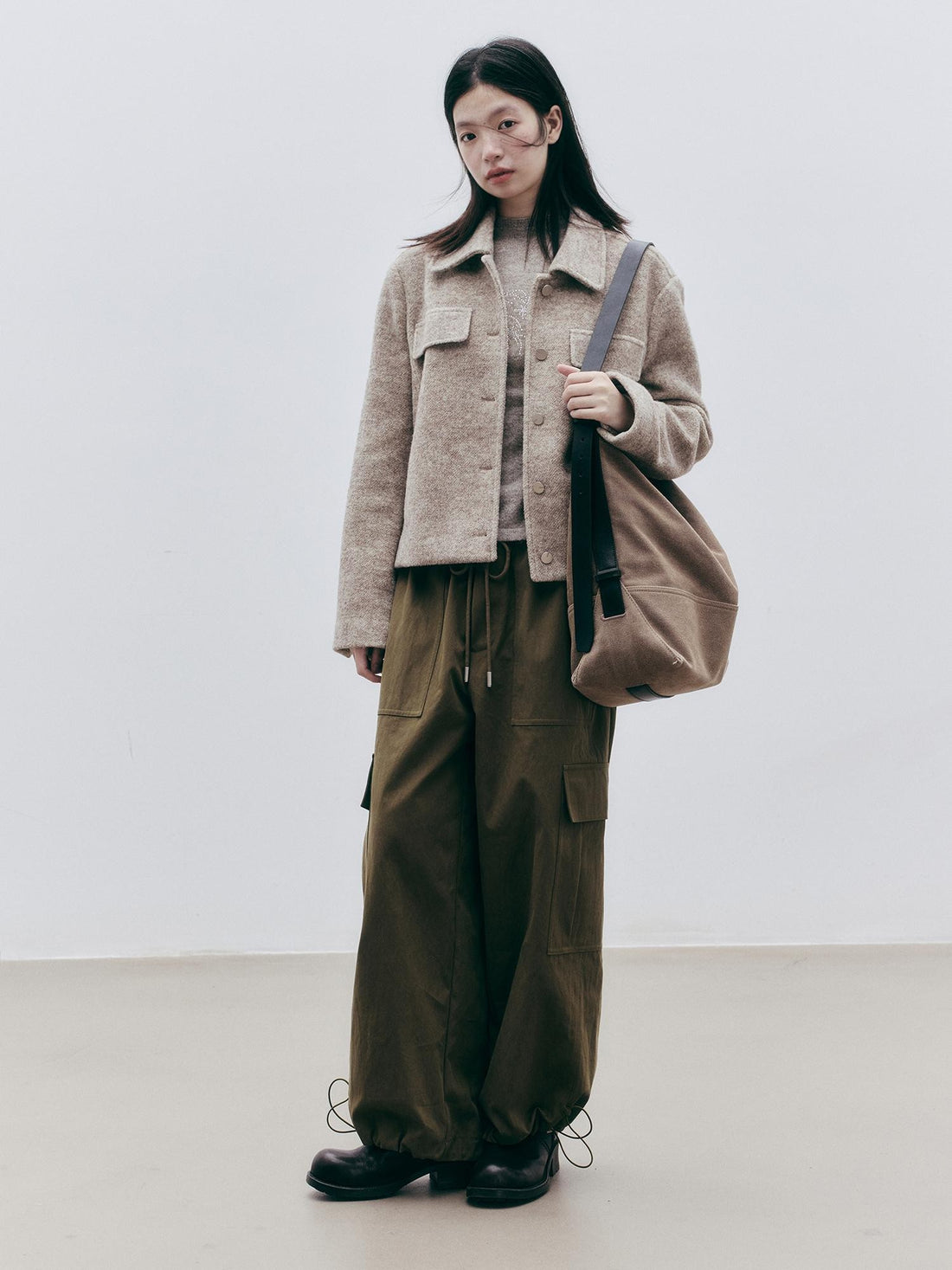 FUSSED Olive Structured Wide Leg Pocket Women&