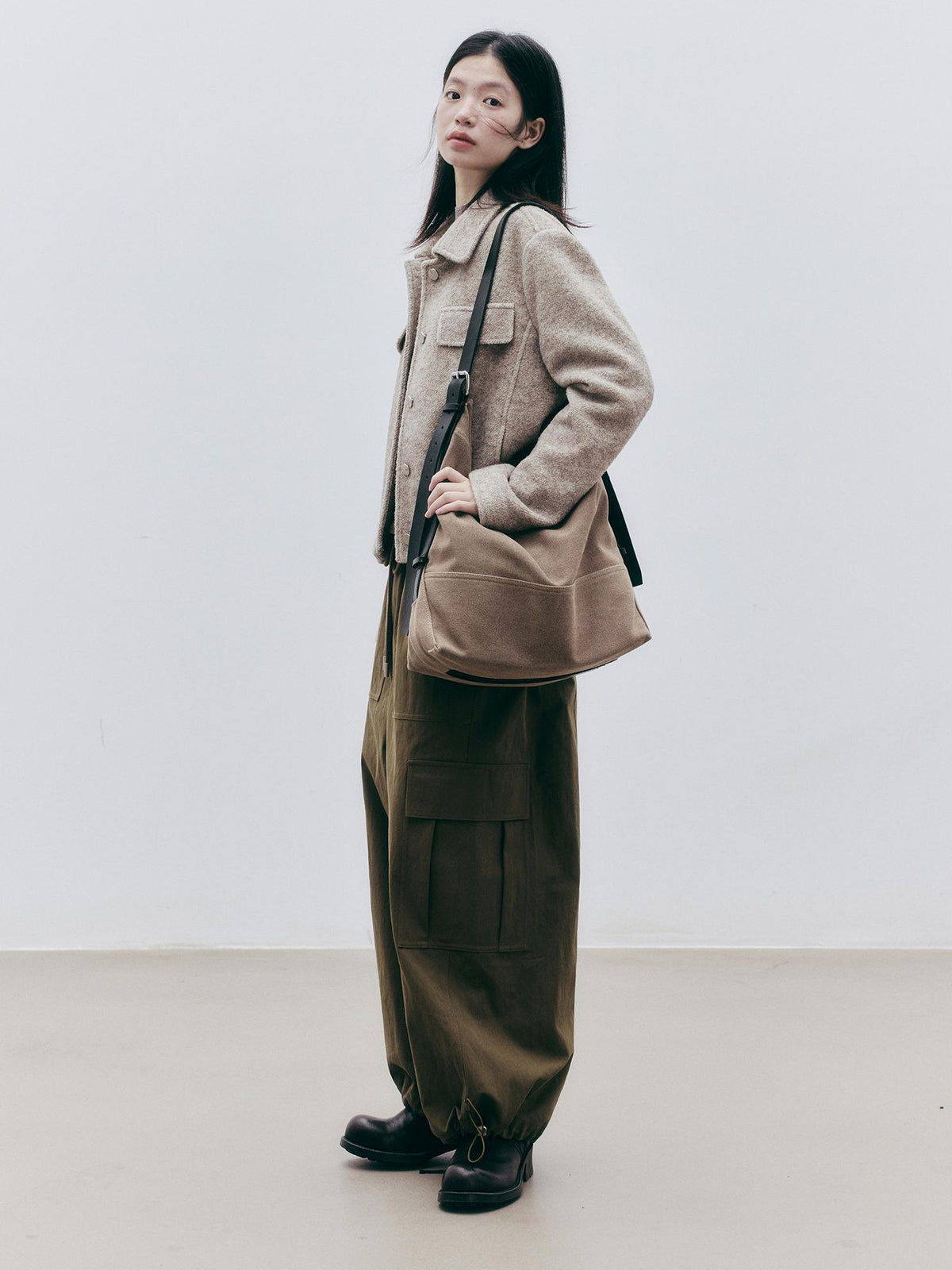 FUSSED Olive Structured Wide Leg Pocket Women&