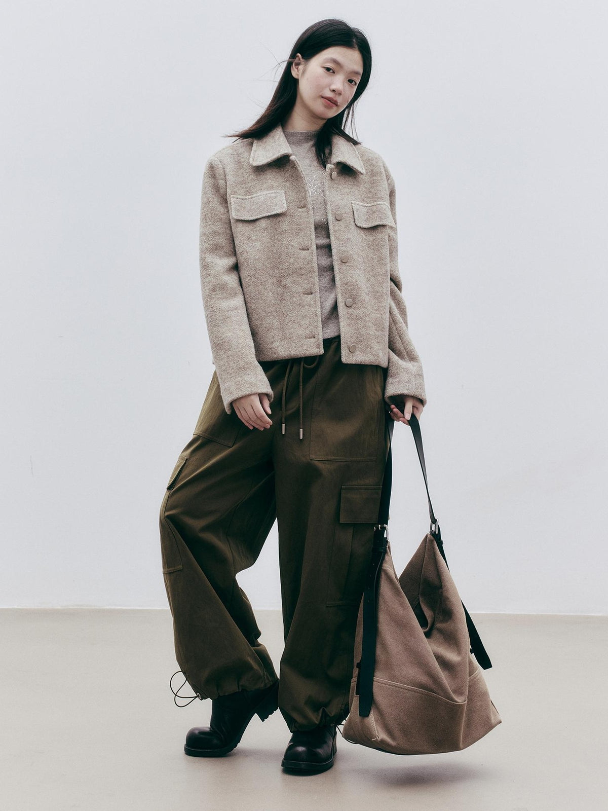 FUSSED Olive Structured Wide Leg Pocket Women&