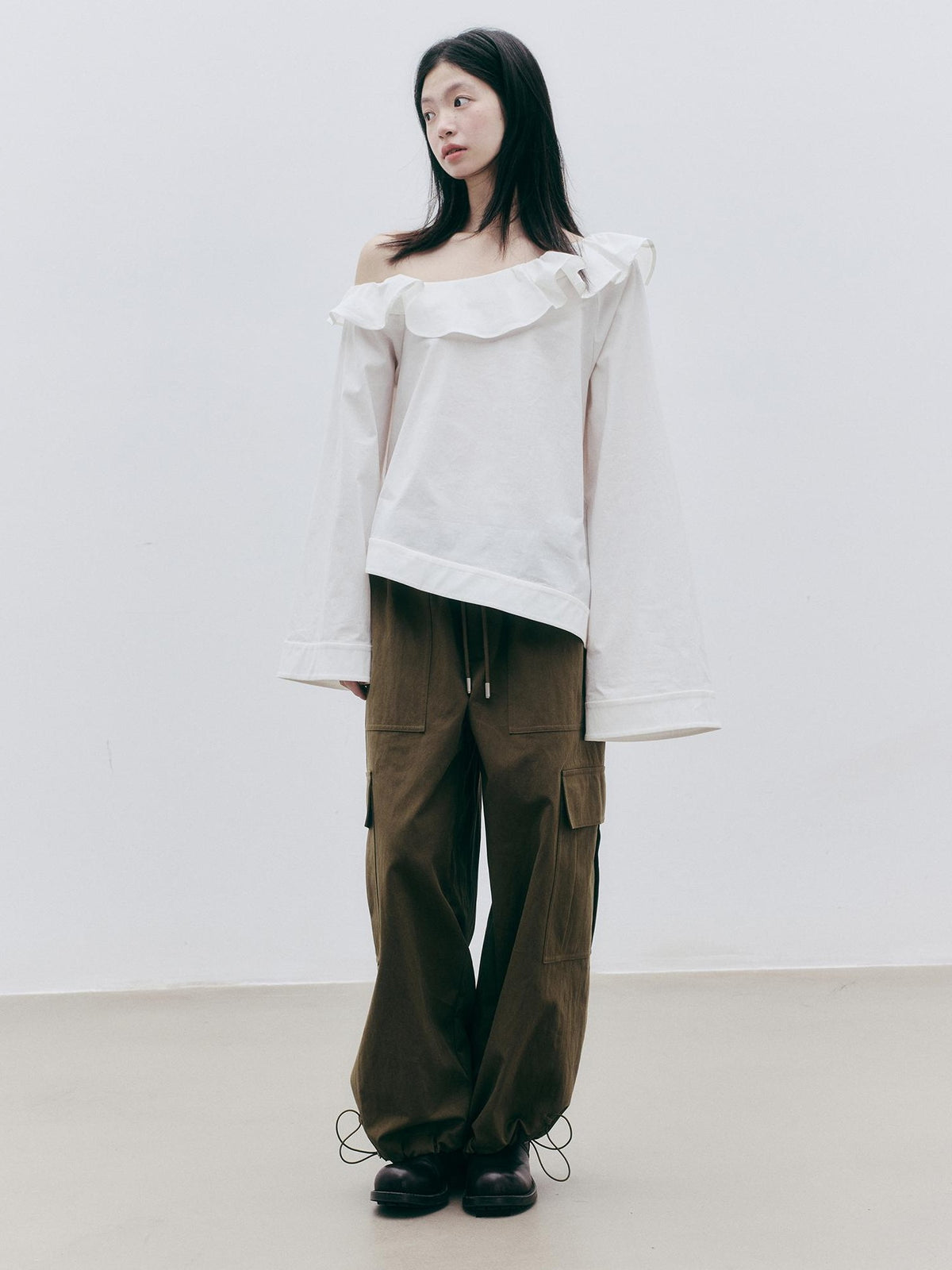 FUSSED Olive Structured Wide Leg Pocket Women&