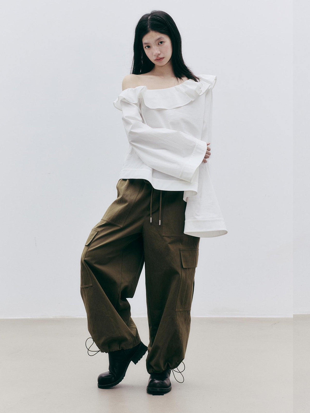 FUSSED Olive Structured Wide Leg Pocket Women&
