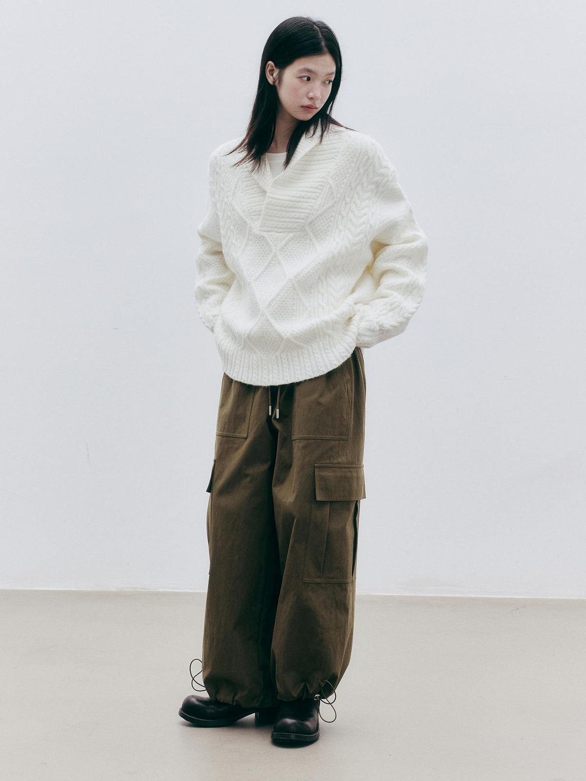 FUSSED Olive Structured Wide Leg Pocket Women&