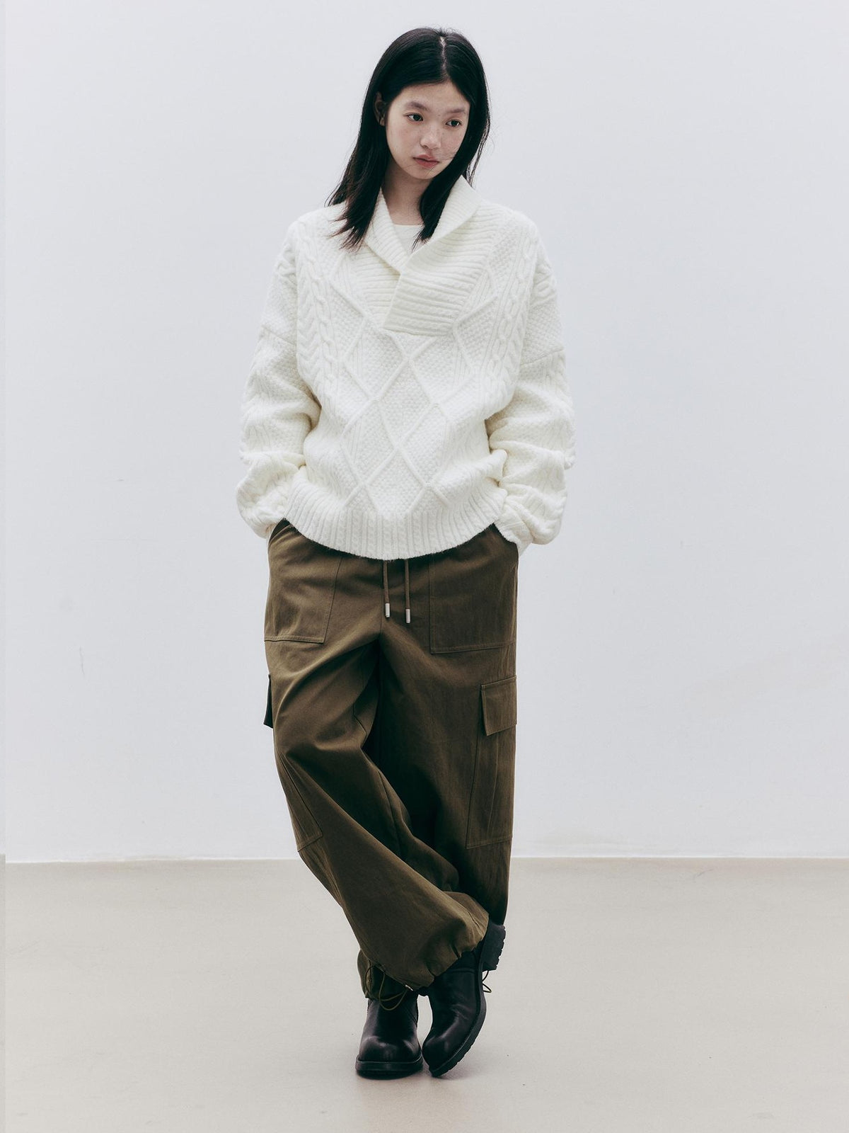 FUSSED Olive Structured Wide Leg Pocket Women&