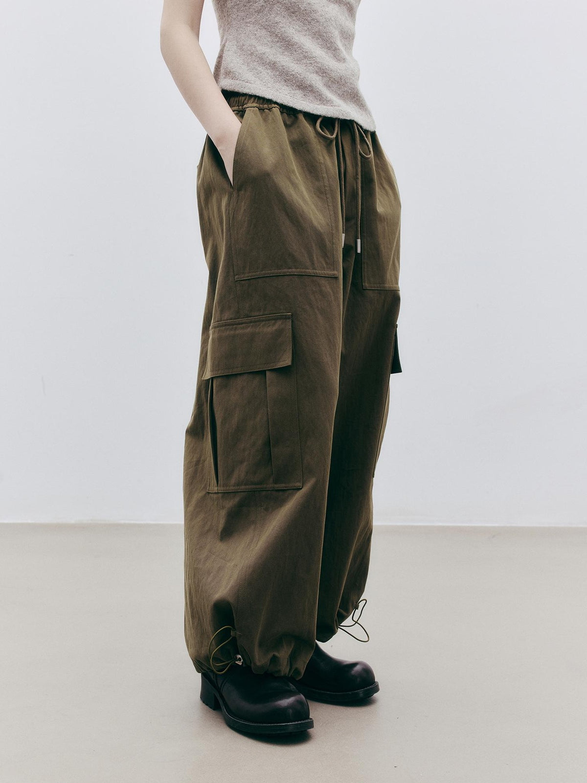 FUSSED Olive Structured Wide Leg Pocket Women&