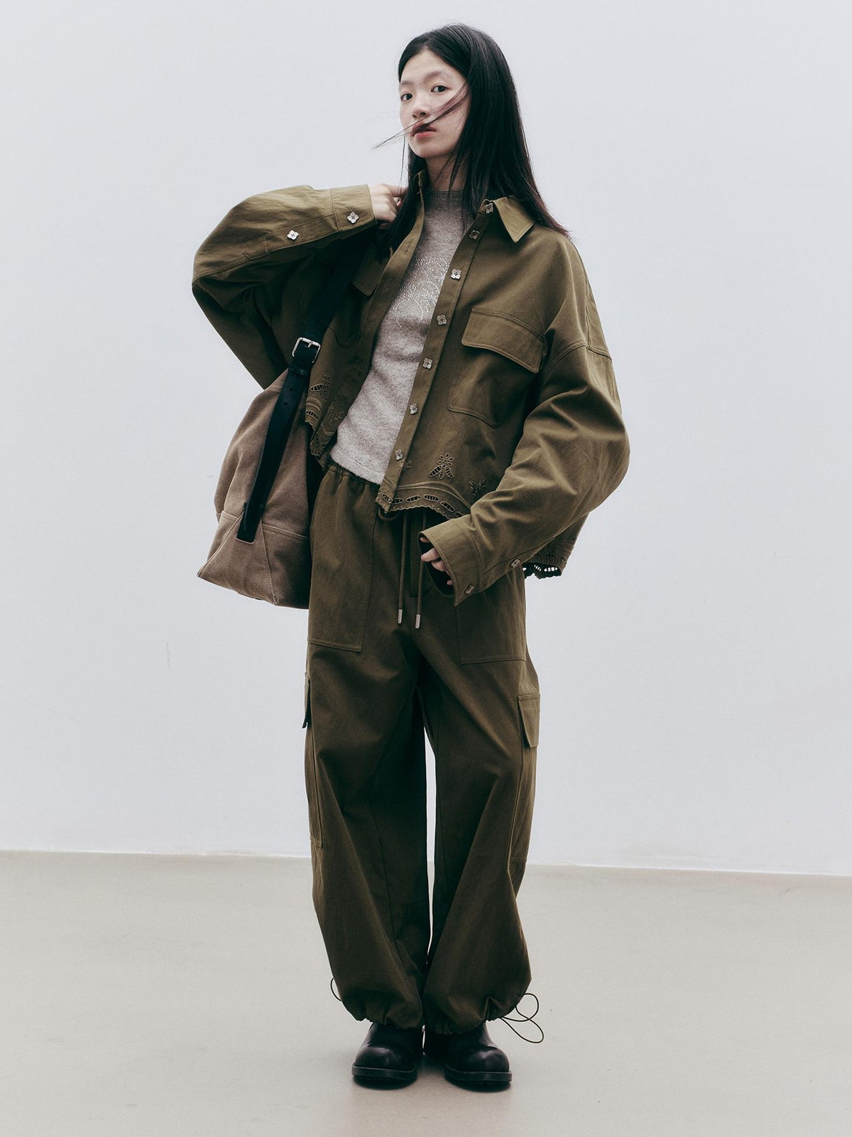 FUSSED Olive Structured Wide Leg Pocket Women&