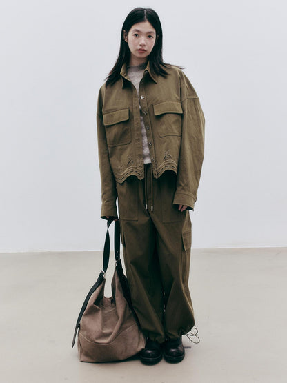 FUSSED Olive Structured Wide Leg Pocket Women&