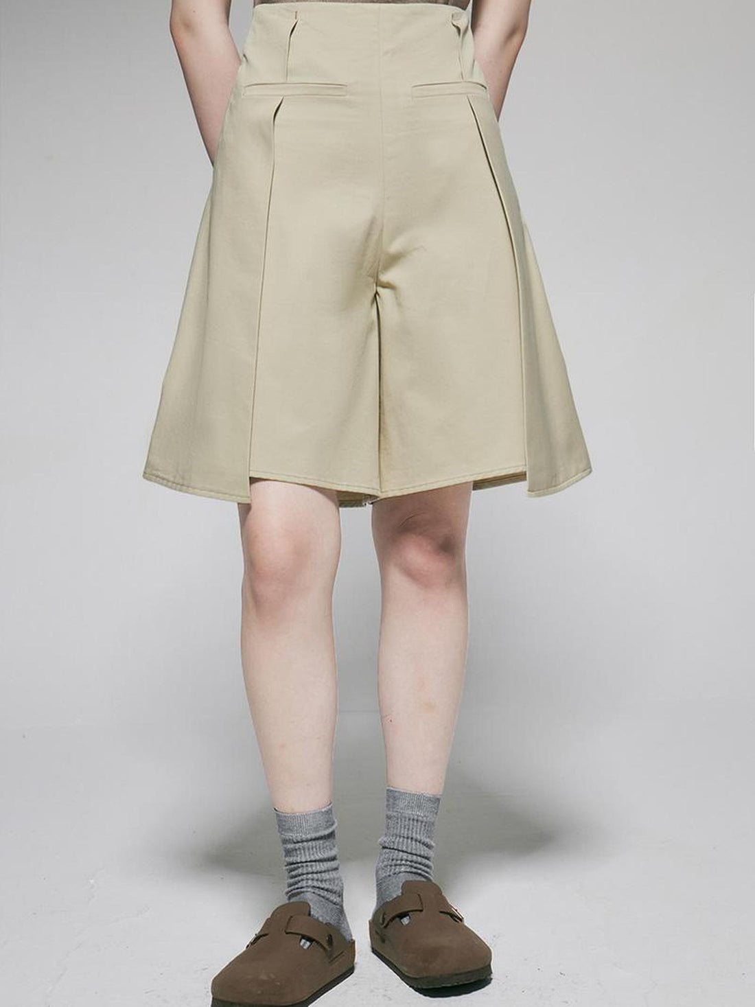 FUSSED Organic Cotton Khaki Folded Hem Wide Leg Shorts