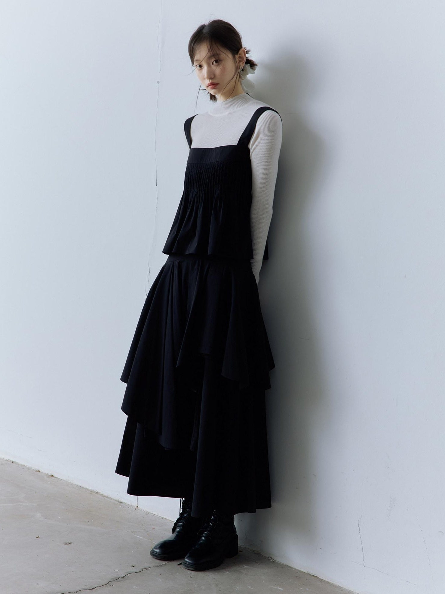 FUSSED Original Square Neck Loose Fit Cotton Cami Women Casual Black Midi Dresses