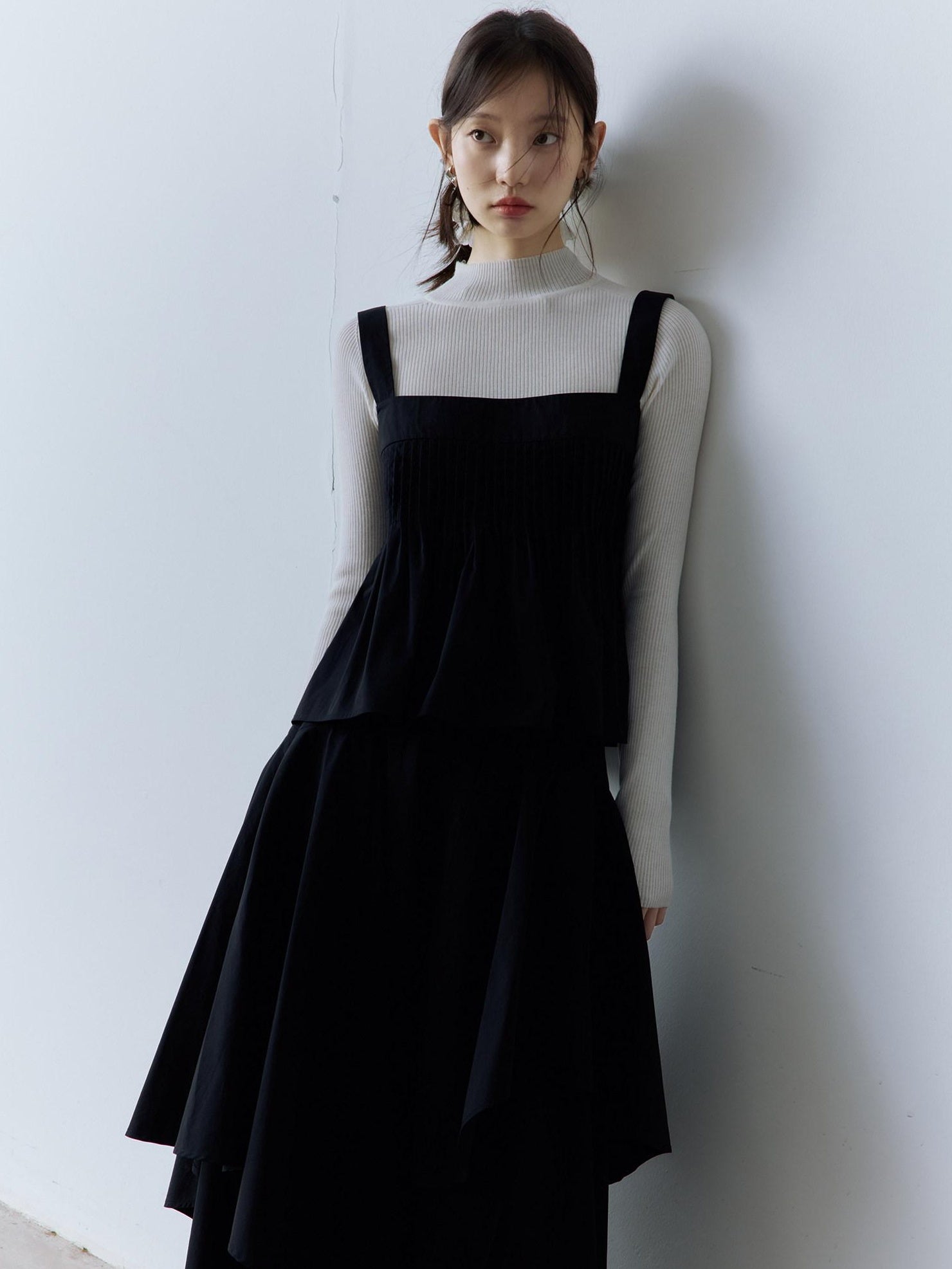 FUSSED Original Square Neck Loose Fit Cotton Cami Women Casual Black Midi Dresses