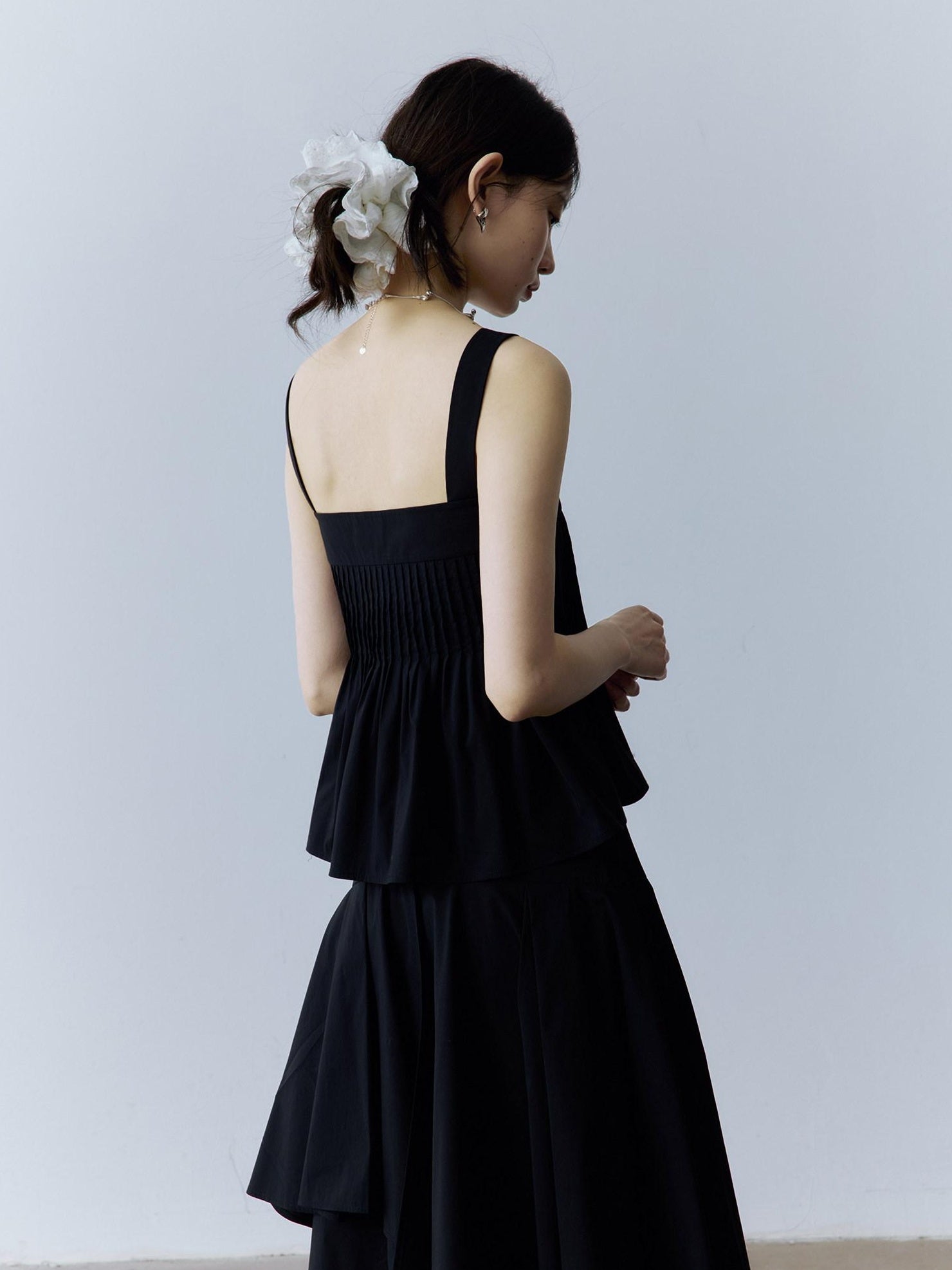 FUSSED Original Square Neck Loose Fit Cotton Cami Women Casual Black Midi Dresses