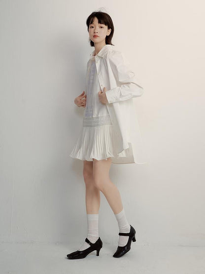 FUSSED Oversized Fog White Cotton Boyfriend Shirt Breathable Sun Protection