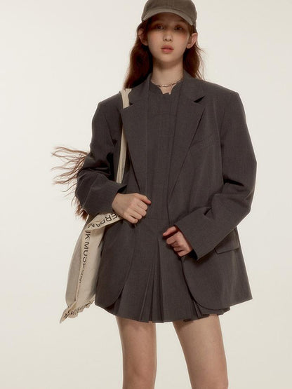 FUSSED Oversized Grey Tailored Blazer with Wide Shoulder and Pocket Design