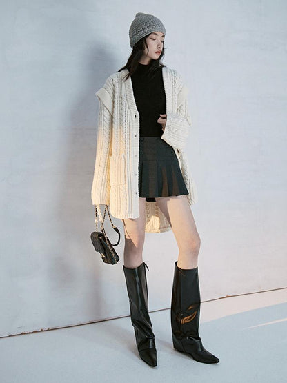 FUSSED Oversized Lambswool Wool Blend Cable Knit Cardigan Coat