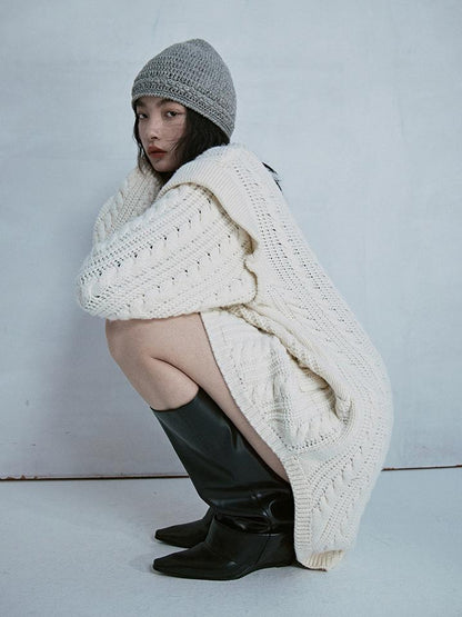 FUSSED Oversized Lambswool Wool Blend Cable Knit Cardigan Coat