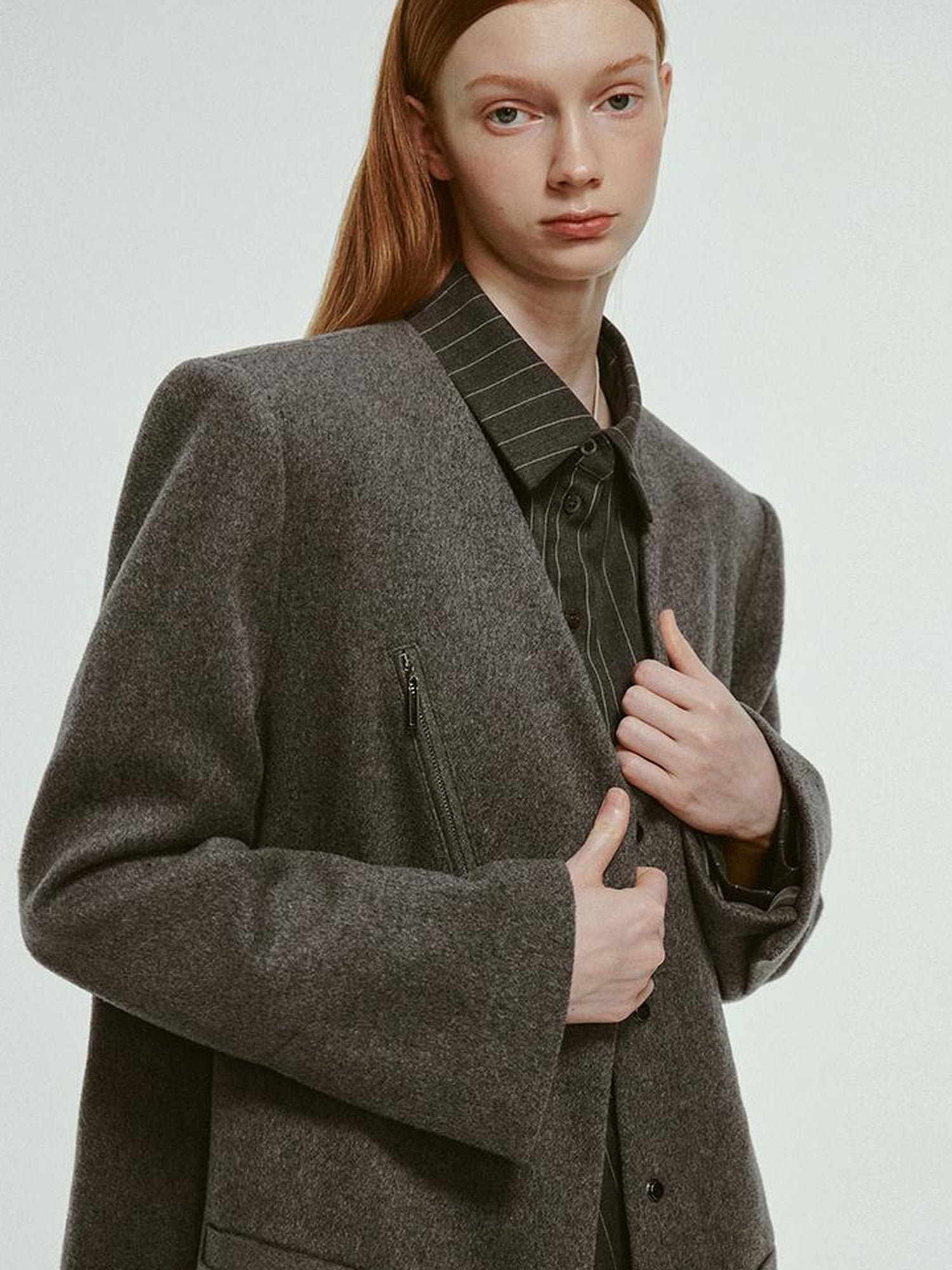 FUSSED Oversized V-Neck Wool Blend Blazer In Mercury Gray
