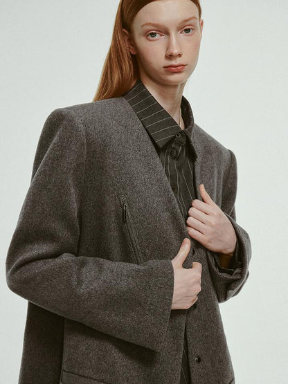 FUSSED Oversized V-Neck Wool Blend Blazer In Mercury Gray