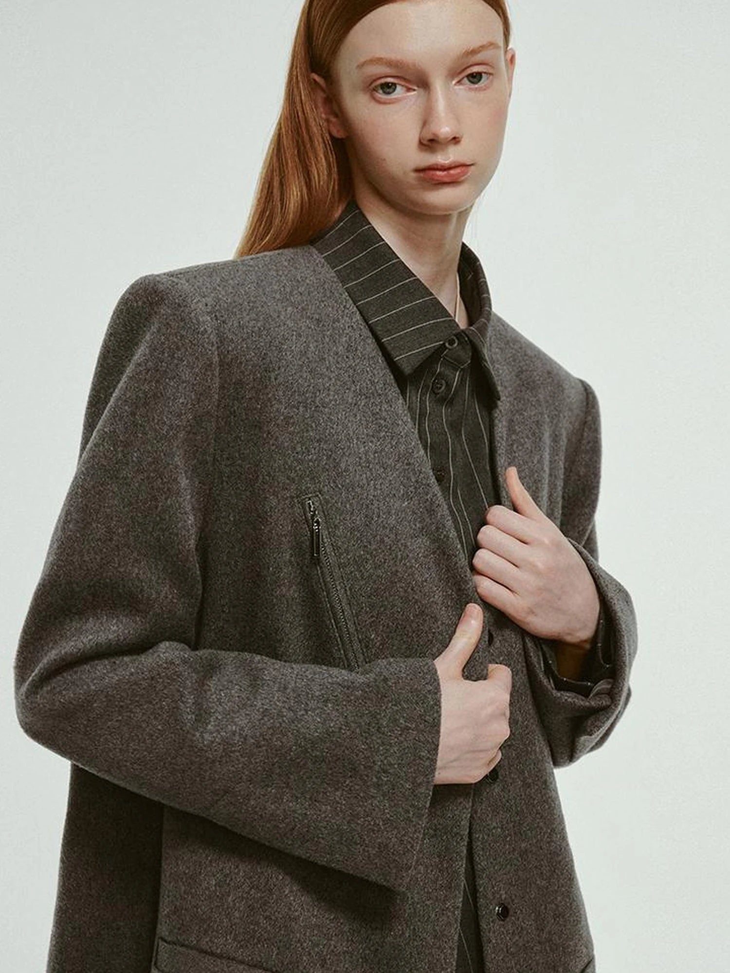 Oversized V-Neck Wool Blend Blazer In Mercury Gray