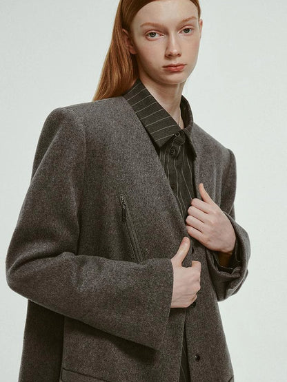 Oversized V-Neck Wool Blend Blazer In Mercury Gray