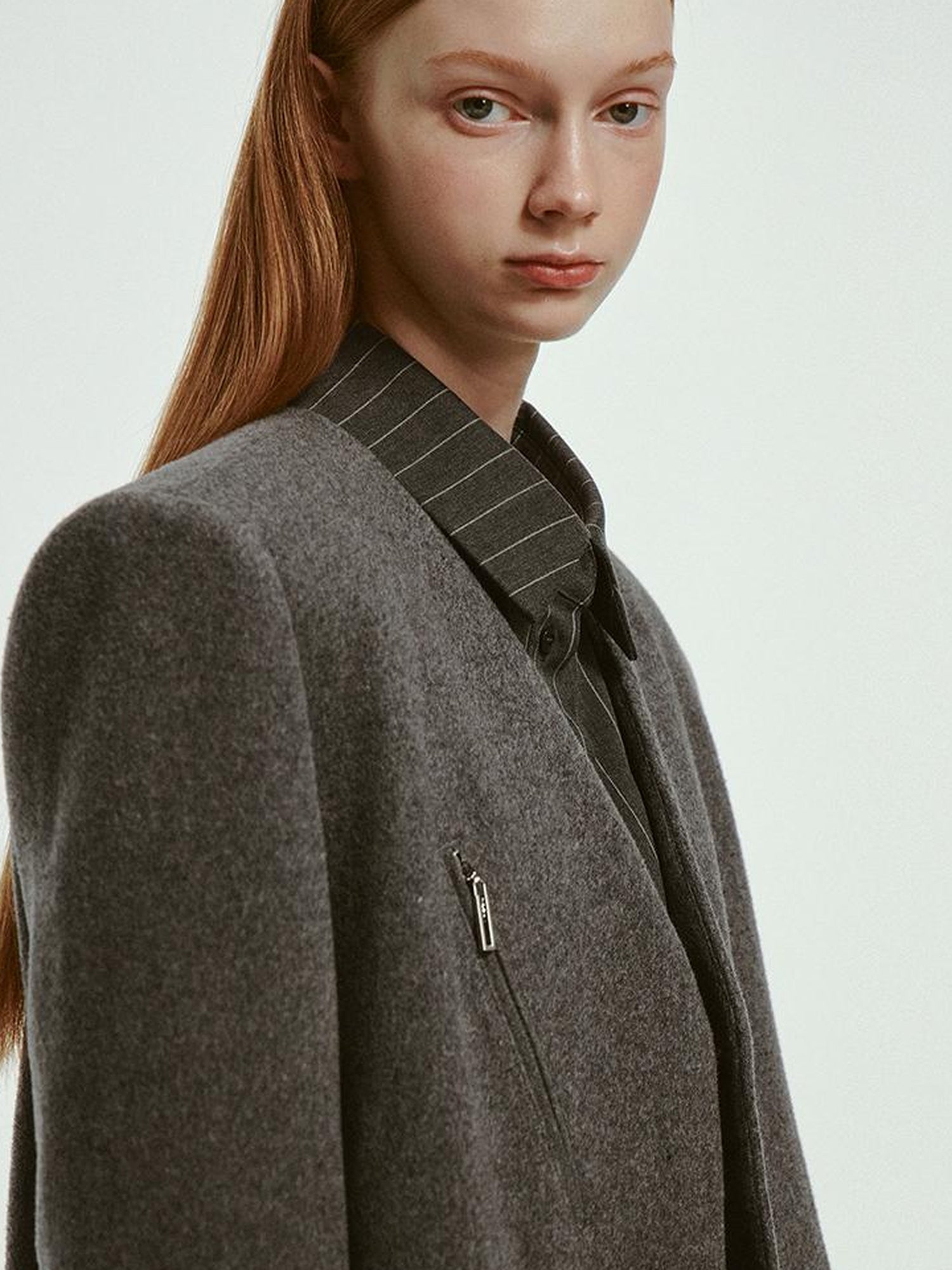 FUSSED Oversized V-Neck Wool Blend Blazer In Mercury Gray